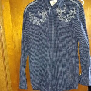 Route 66 Navy Checkered Shirt with White Embroidery